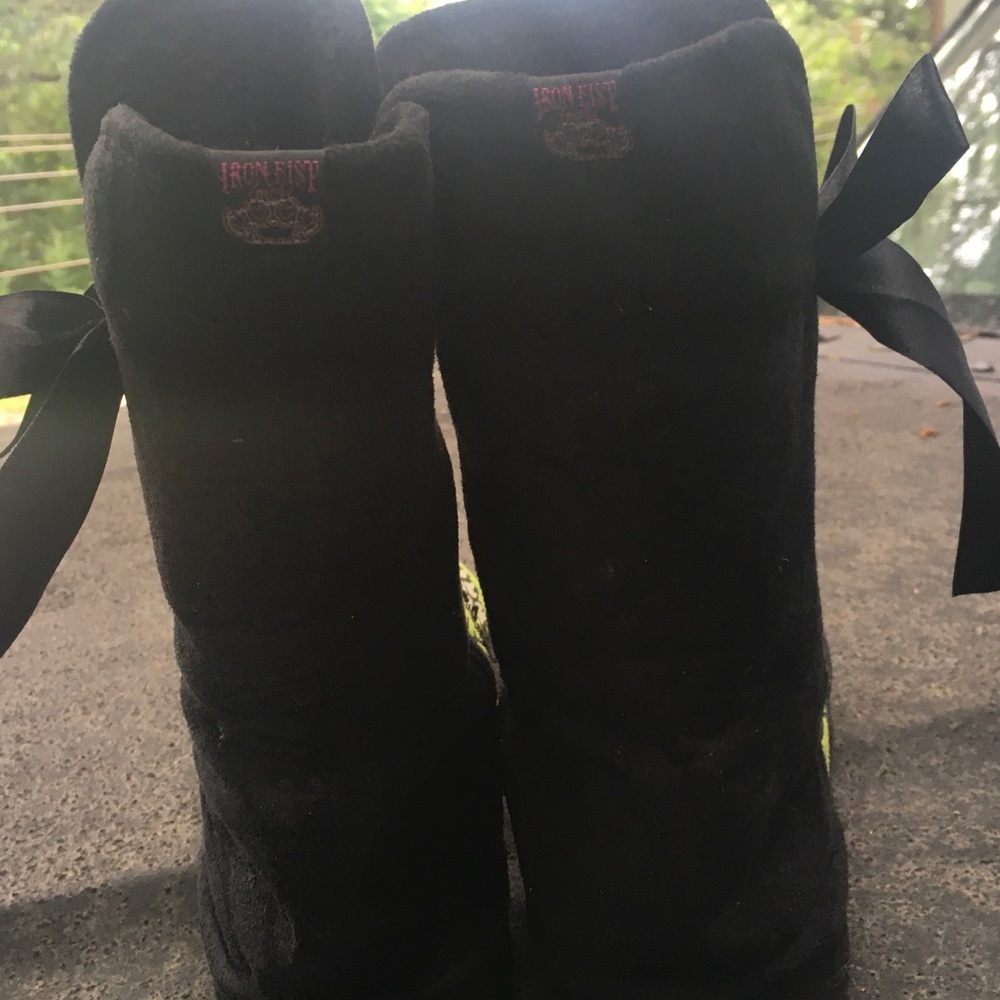 Iron Fist Green Zombie Graphic Ankle Boots with Black Bows - Picture 5 of 8